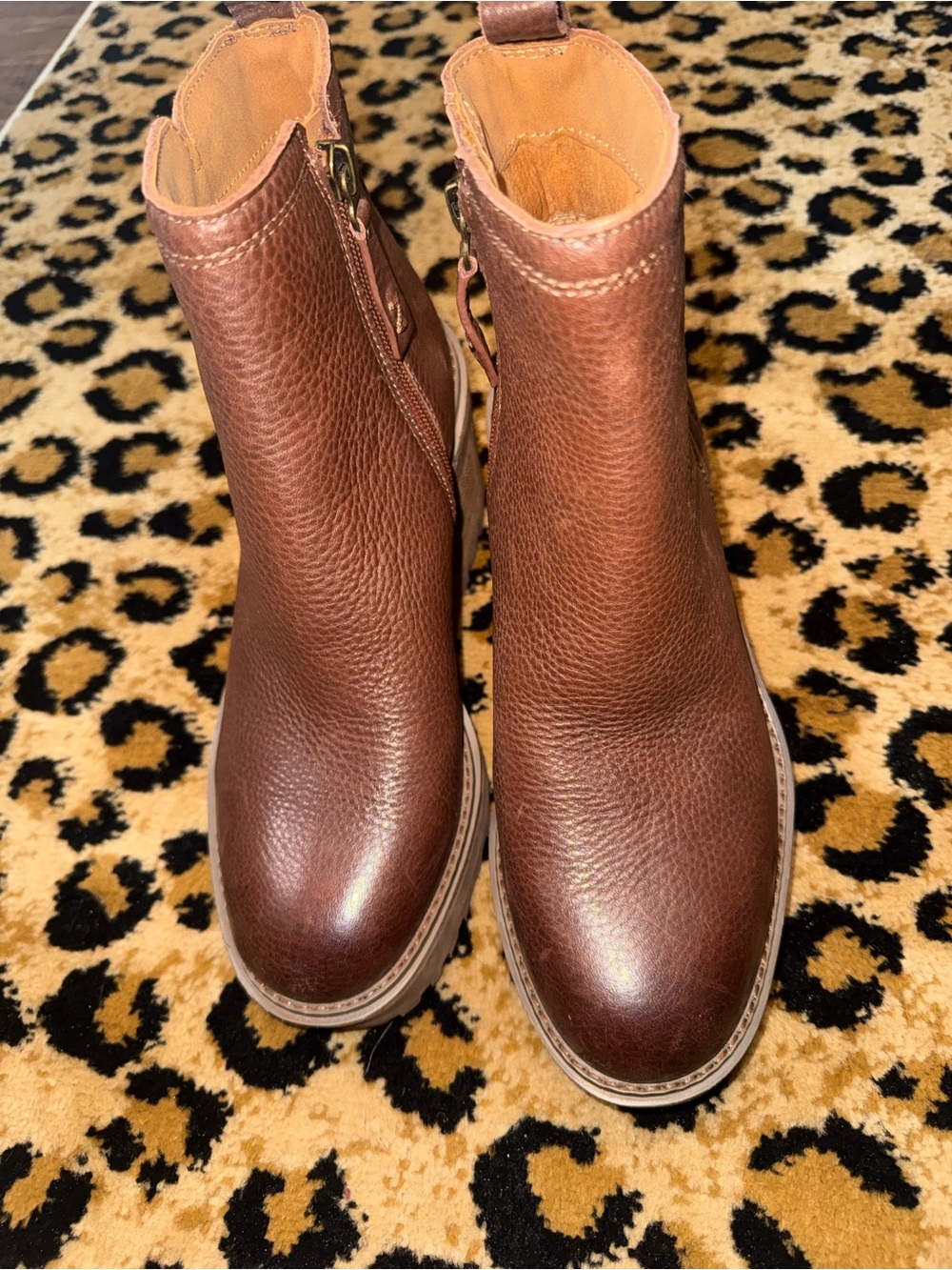 Zodiac Brown Leather Wedge, Side-Zip, Ankle Boots